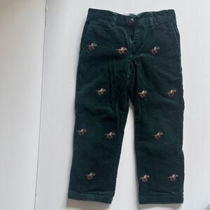 Kids Preppy Embroidered Corduroy Pants - Green